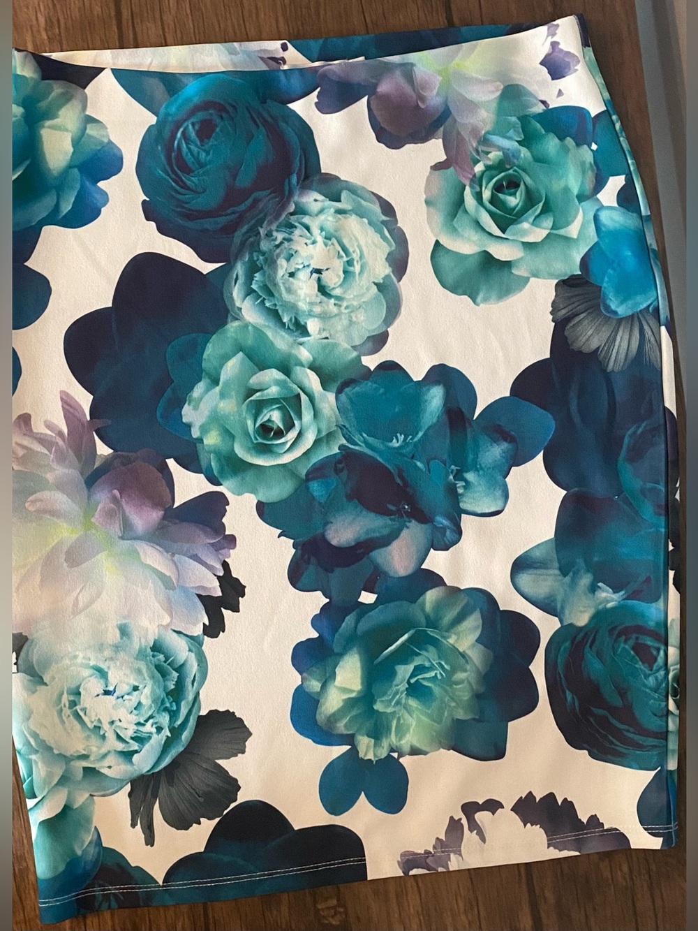Floral Teal & White Pencil Skirt